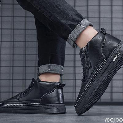 Large Size Winter Fashion with Thick Fleece and Warm Men's Short Boots Trendy and Casual High Top Flat Bottomed Men's Boots