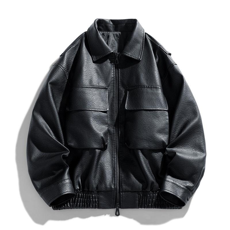 Spring new men's leather jacket slim lapel windproof casual fashion leather jacket men