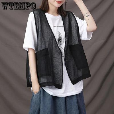 Gilet da donna primavera autunno giacca senza maniche pura cardigan in lino moda giacca coreana retrò corta firmata taglie forti