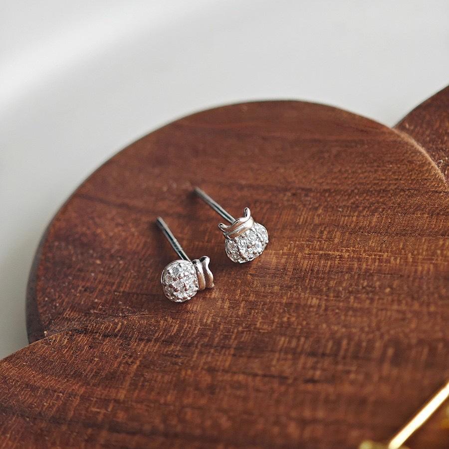 

Pouch Bulging Wealth-Attracting S925 Gold-Plated Silver Diamond Money Bag Stud Earrings - Versatile Chinese Style Commuter Accessory S925 Silver платиновый