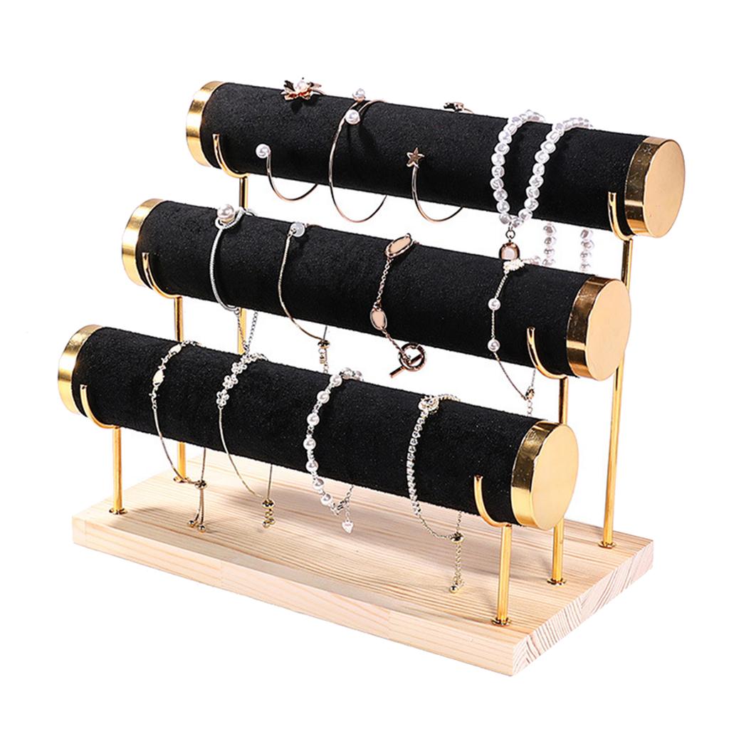 Detachable Tiered Jewelry Rack Wood Base Stand for Showcasing Bracelets and Bangles Wrist Accessories Storage Organizer