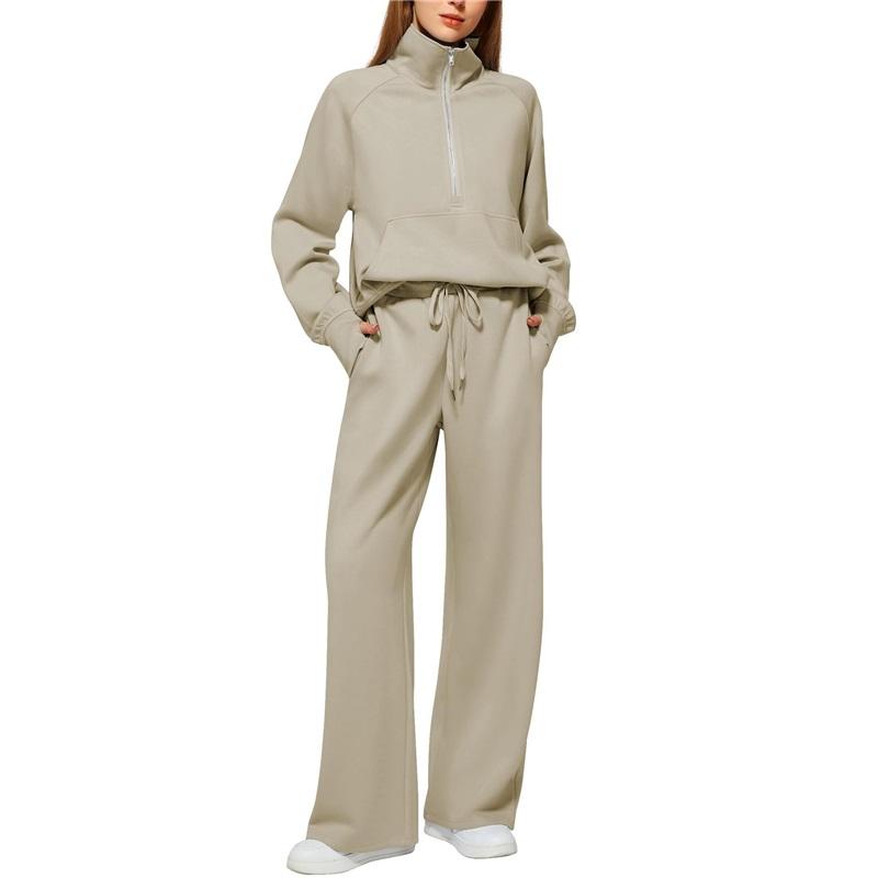 Europe America And The United States Women's Two Piece Oversized Zipper Sweatshirt Wide Leg Sweatpants Casual Suit