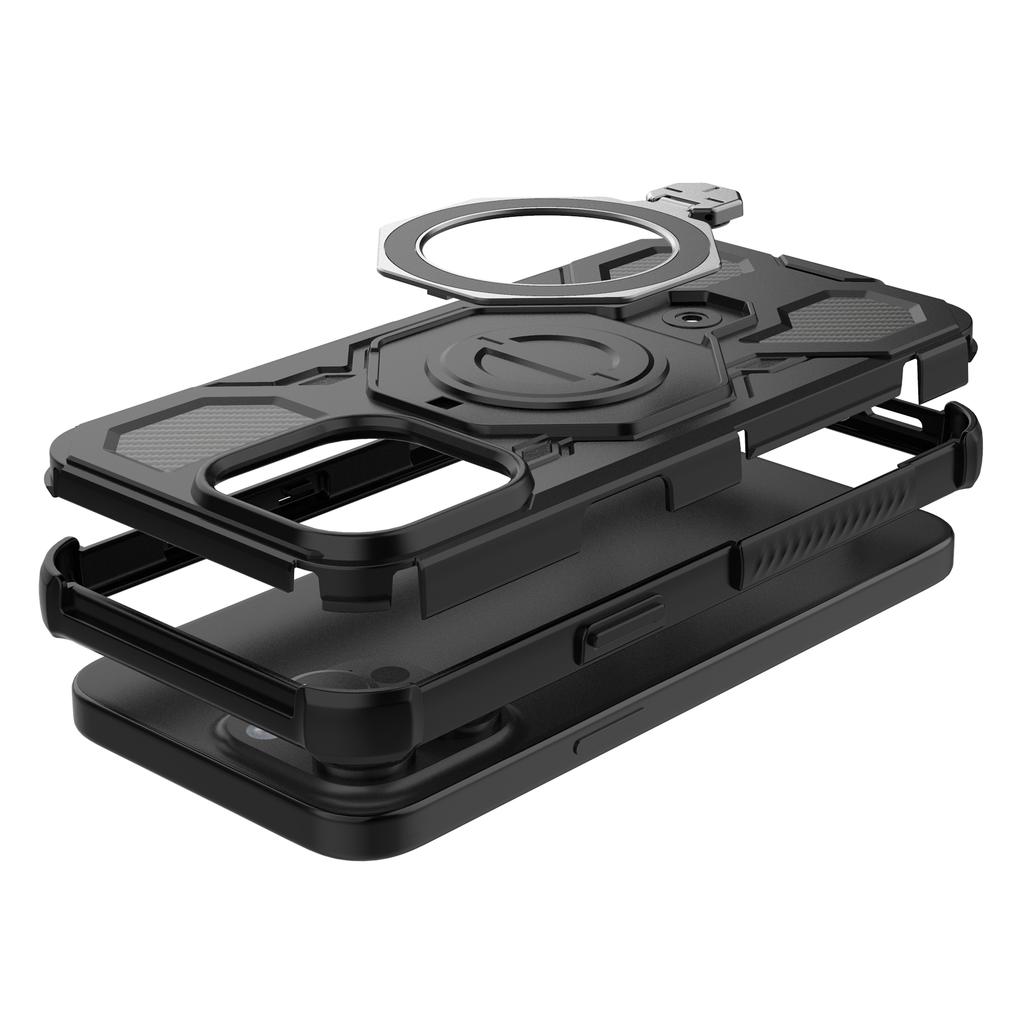 For iPhone 15 Pro Magnetic Case Rotating Metal Kickstand Shockproof PC+TPU Phone Back Cover