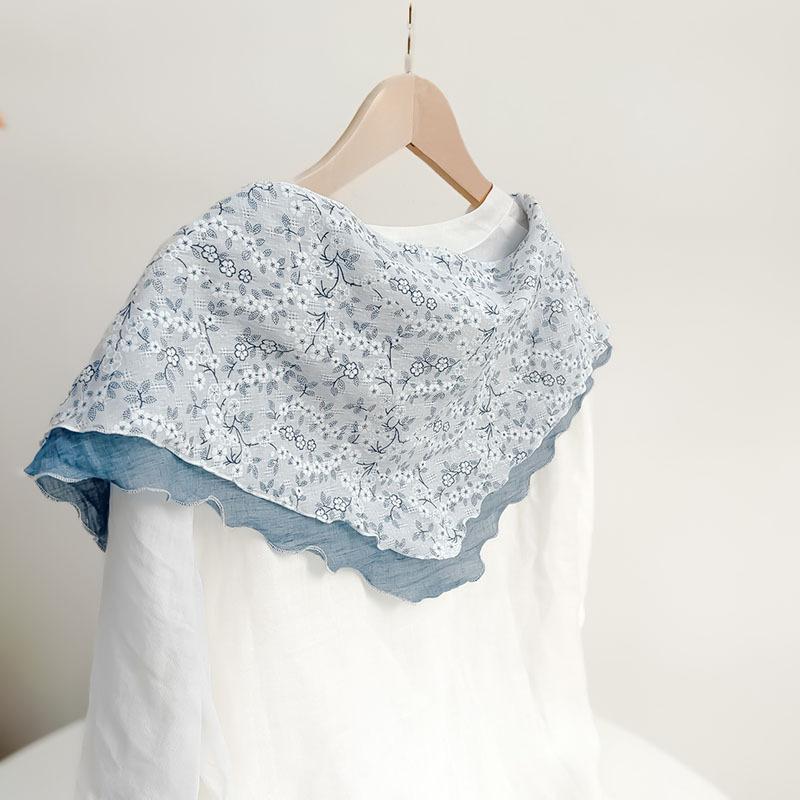 Double Layer Triangle Scarf Women Cotton Linen Scarves Solid Color Scarf Small Shawl Korean Version Shawl  All-match Decorative