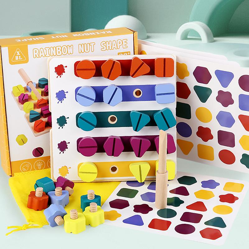 Kids Montessori Screw Driver Board Wooden Toys Basic Skills Learning Color Shape Sorting Matching Game Educational Cognitive Toy