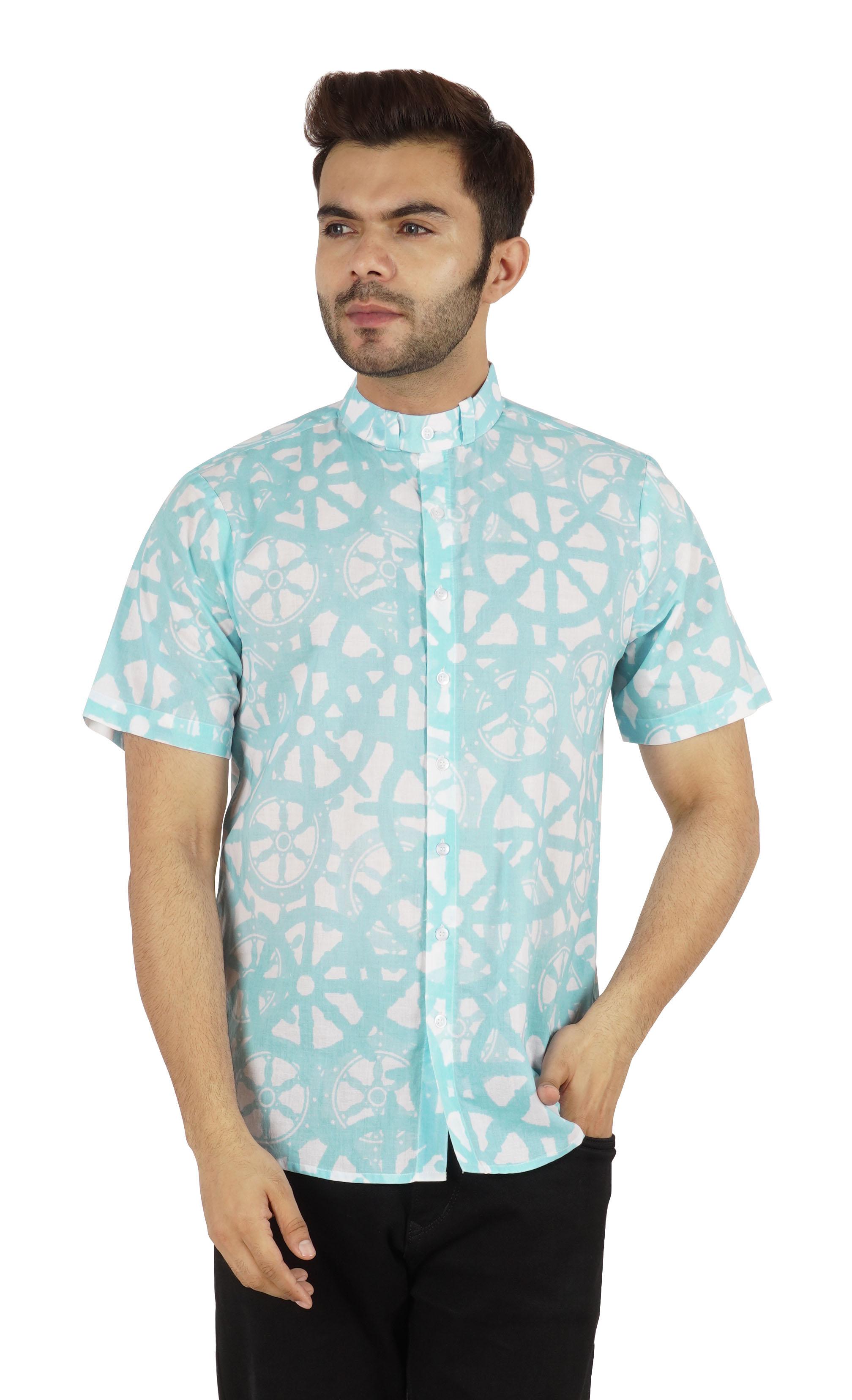 

Inkmeso Mens Printed Designer Mandarin Collar Asian Shirt Casual Relaxed-Fit Button Down Shirts 3XL синій