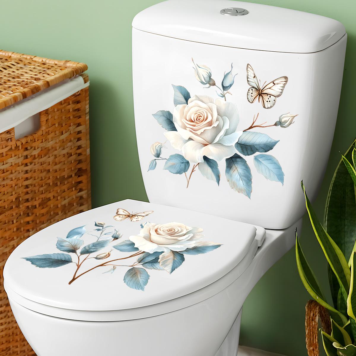 

Playful Floral and Butterfly Toilet Seat Sticker Waterproof Self-Adhesive Removable Decal for Bathroom WC Decoration 30x40cm різнокольоровий
