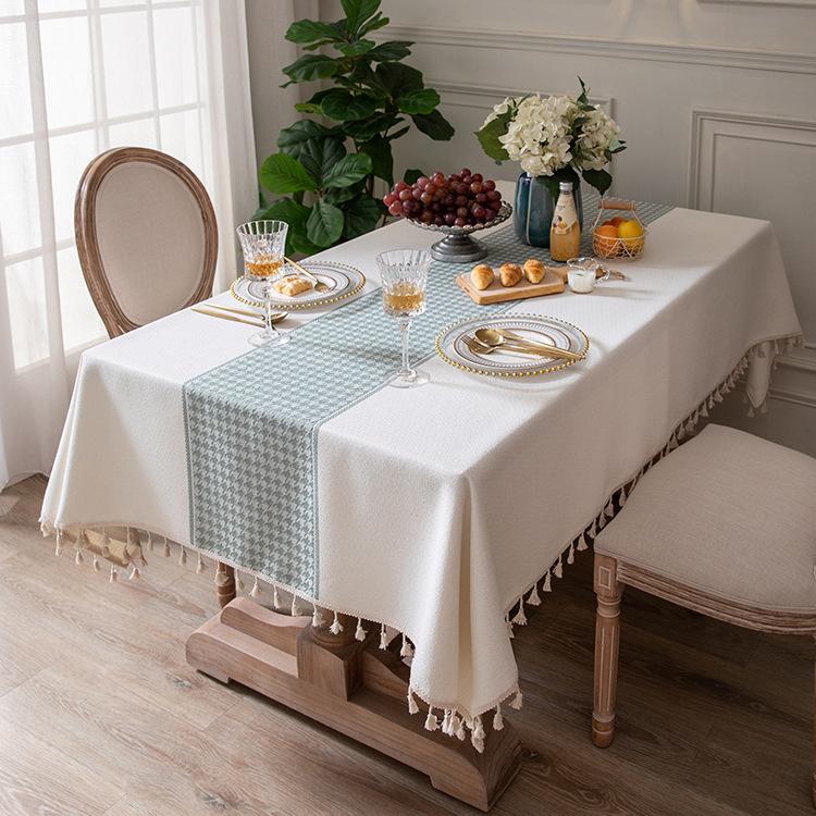 All Polyester Color Woven Jacquard Thousand Bird Grid Fringed Tablecloth Rectangular Coffee Table Dining Table Cloth Cover Lace
