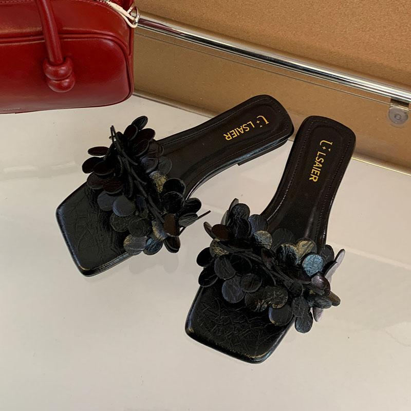 

Fashion Fashion Square Toe Women Flats Slides Slippers Shoes New In Summer Beach Ladies Flats Slippers Sandals Female Flip flops 35 чёрный