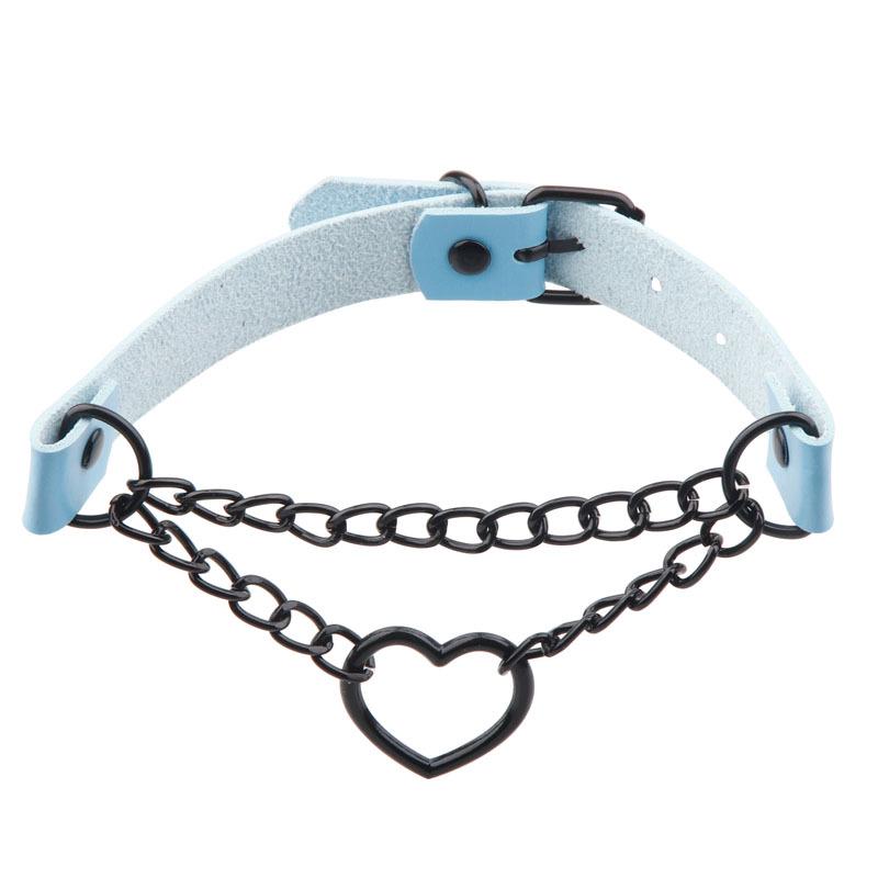 European and American Harajuku Peach Heart Black Chain Choker - PU Leather Love Heart Necklace Trend
