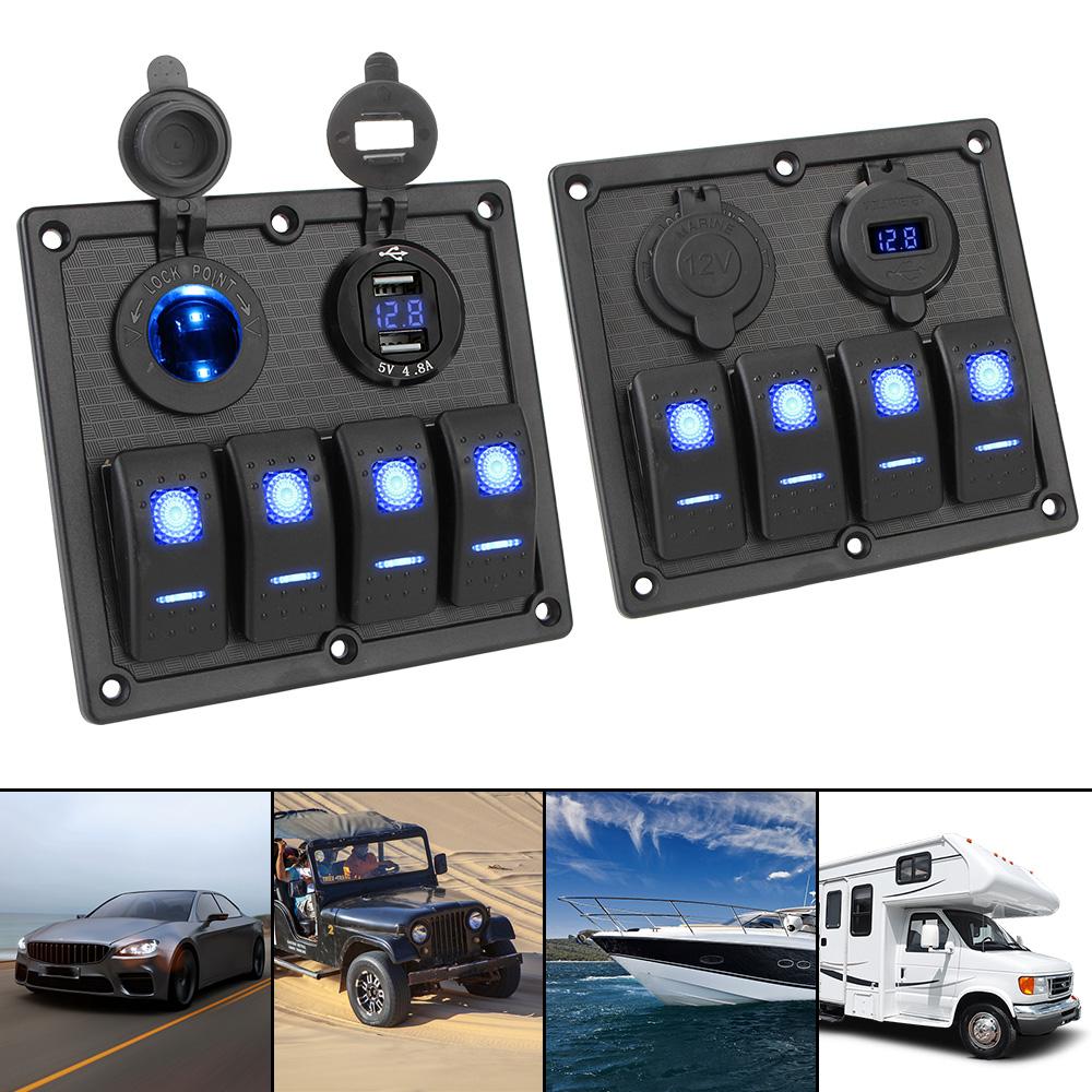 Circuit Digital Voltmeter For Car Auto Marine 4 Gang Switch Panel 5V 4.8A Dual USB Port