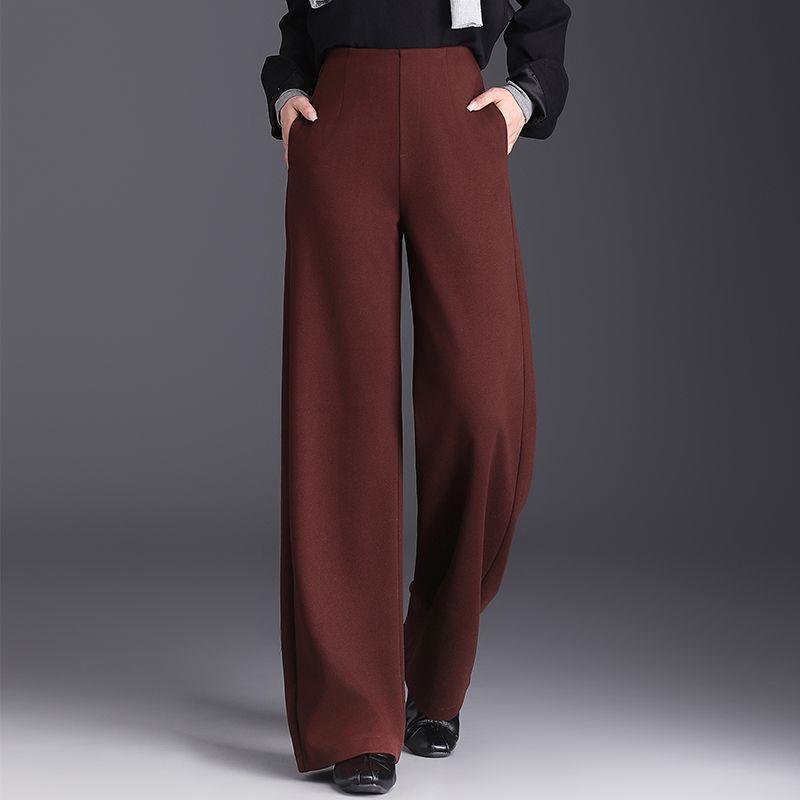 Angola Red High Waist Woolen Wide-Leg Pants for Women - Winter 2025 Style