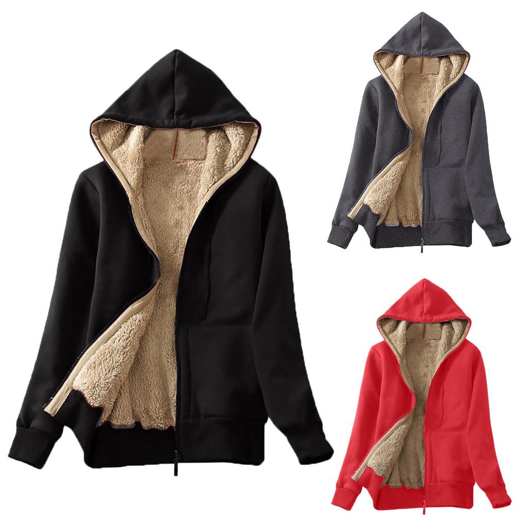 Women's Casual Winter Warm Lined Zip Up Hooded Sweatshirt Jacket Coat