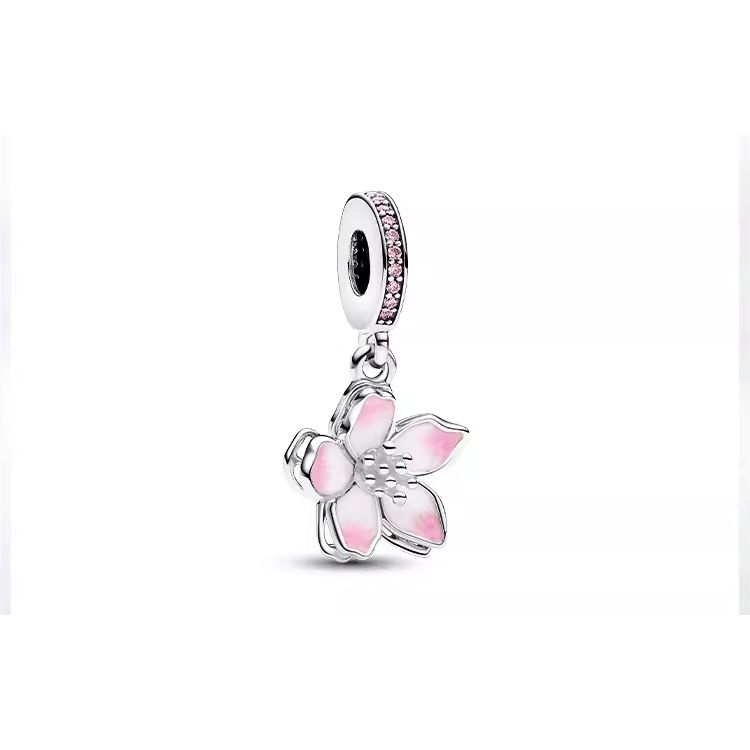 Pandora Sakura Charm Pendant 925 Silver Enamel Cubic Zirconia Women pendant 790667C01 Box