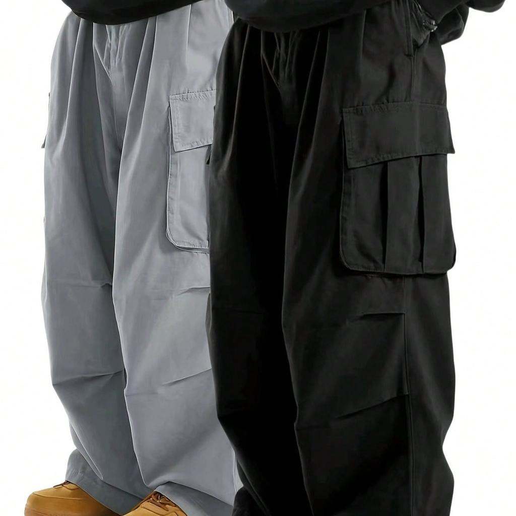Summer men's high street style loose and versatile straight multi-pocket casual trousers thin overalls