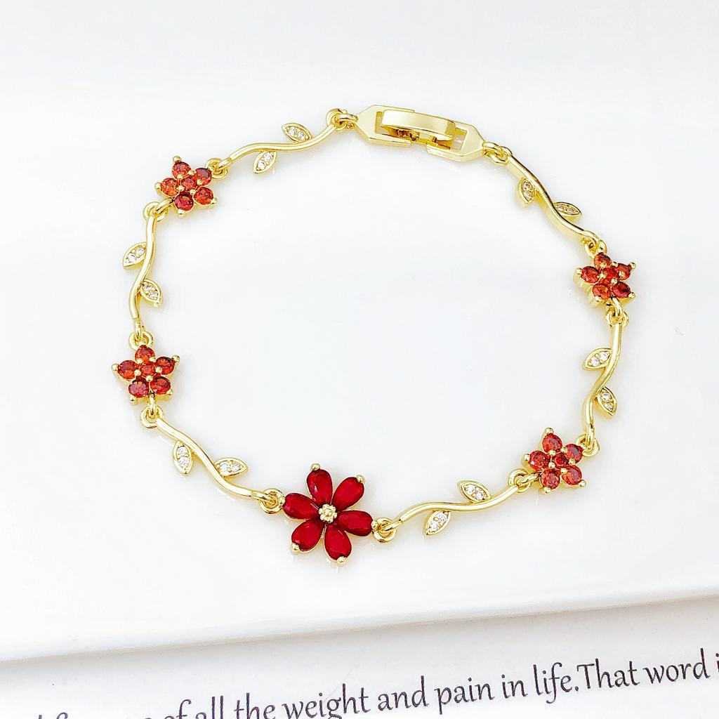 Hot Sale Rhinestone Bowknot Floral Bracelet Gold Plated Crystal Flower Vine Bracelet Fashion Wedding Party Jewelry Gift for Her