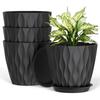 Vasos de Plantas de 8 Polegadas, Pacote com 4 Vasos de Plástico Para Interior Exterior Com Furos de Drenagem & Pratinhos, Vasos de Flores com Textura de Waffle Para Plantas de Interior, Interior