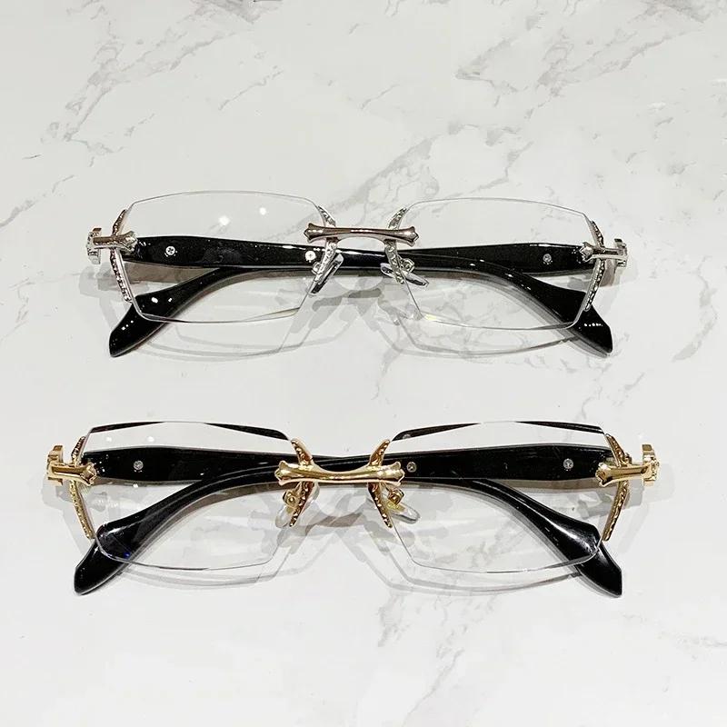 Fashion Rimless Presbyopia Glasses Metal Frame Anti Blue Light Reading Glasses for Men Women