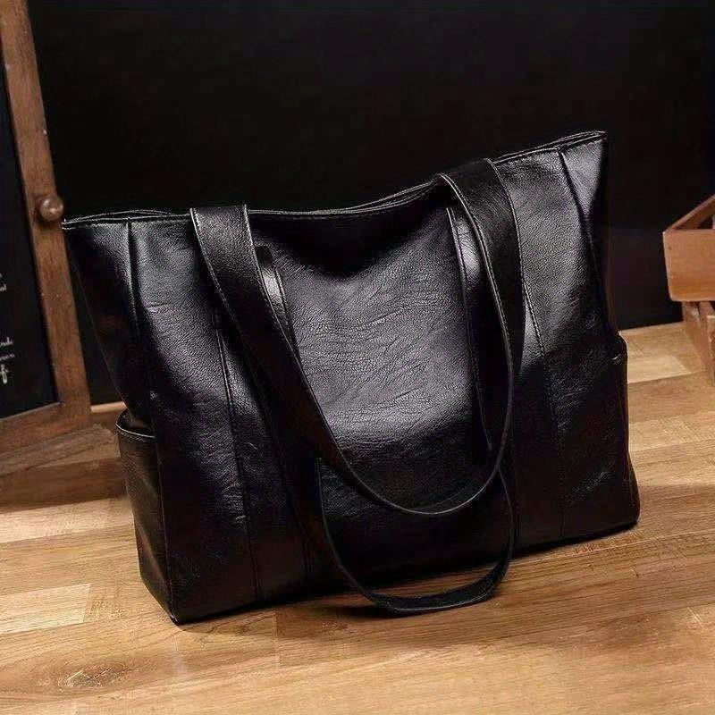 Vintage Brown Leather Tote Bag, Large Capacity Shoulder Handbag with Soft Texture, Durable for Women Work Daily Commute