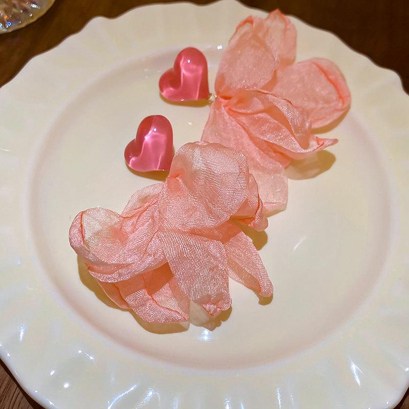 

Срібні сережки з діамантами та рожевими квітами - Ніжний солодкий дизайн у стилі Морі для жінок