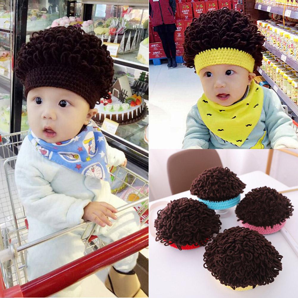 Kids Handmade Knitted Hat For Boys Girls Thickening Cute Wig Hats For Halloween Christmas