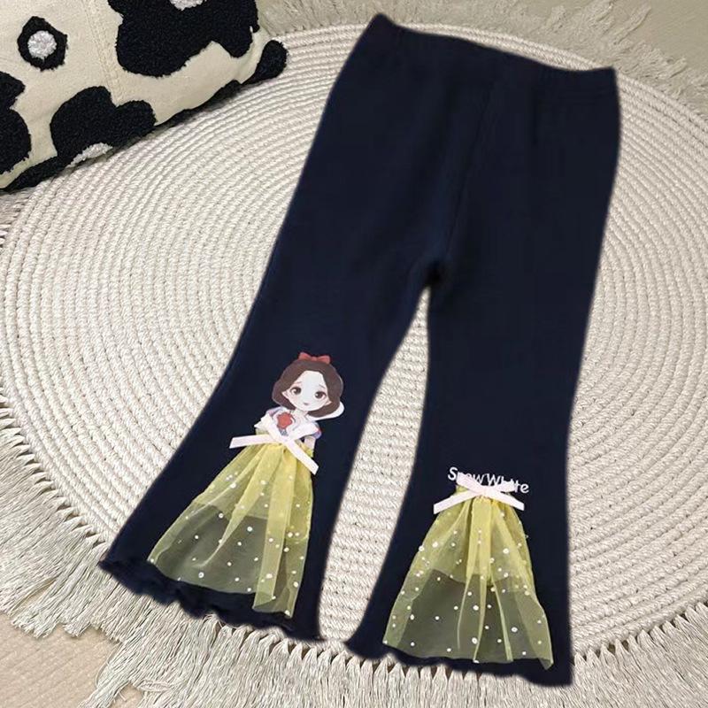 New Style Cartoon Bell Bottom Leggings for Girls - Elastic Long Pants for Spring & Autumn