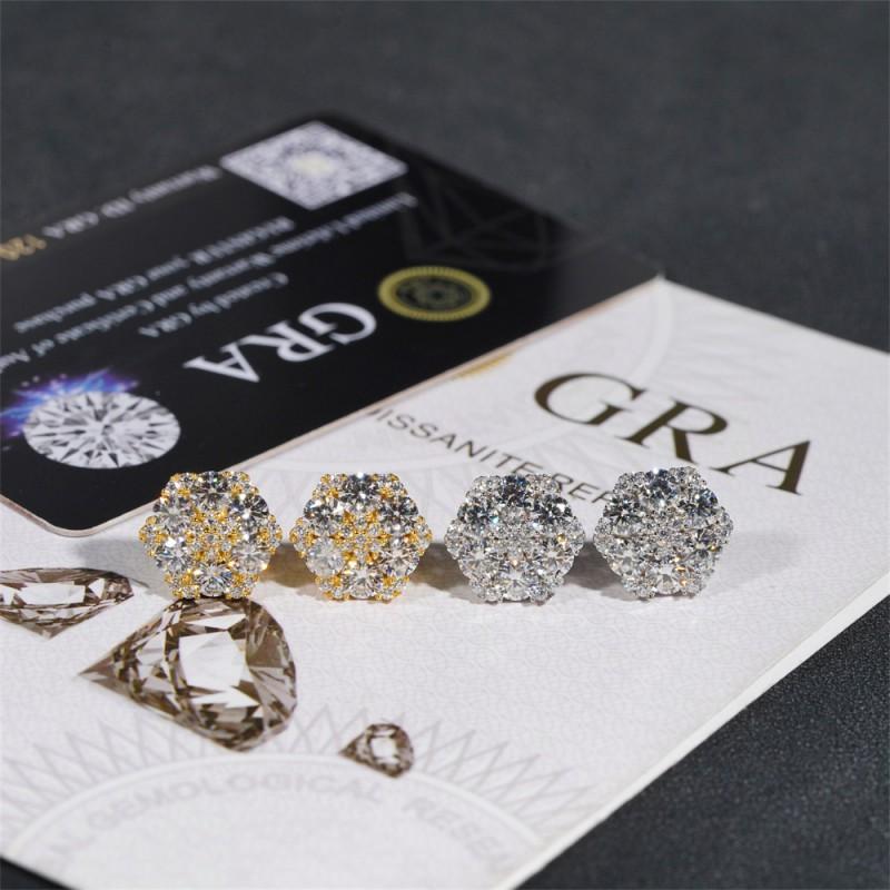 Hip Hop Floral Stud Earrings Men Women Sterling With Moissanite Crystal Accents Gold Rose White