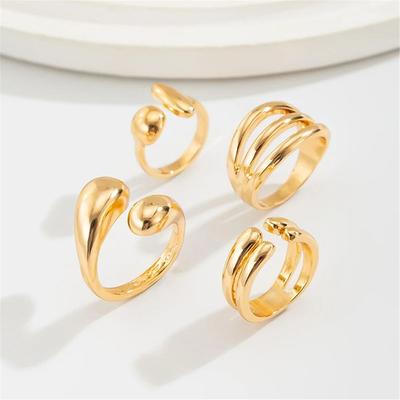 4Pcs Smooth Hug Shape Adjustable Open Rings Irregular Hip Hop Style Knuckle Rings Stackable Geometric Rings Set for Women