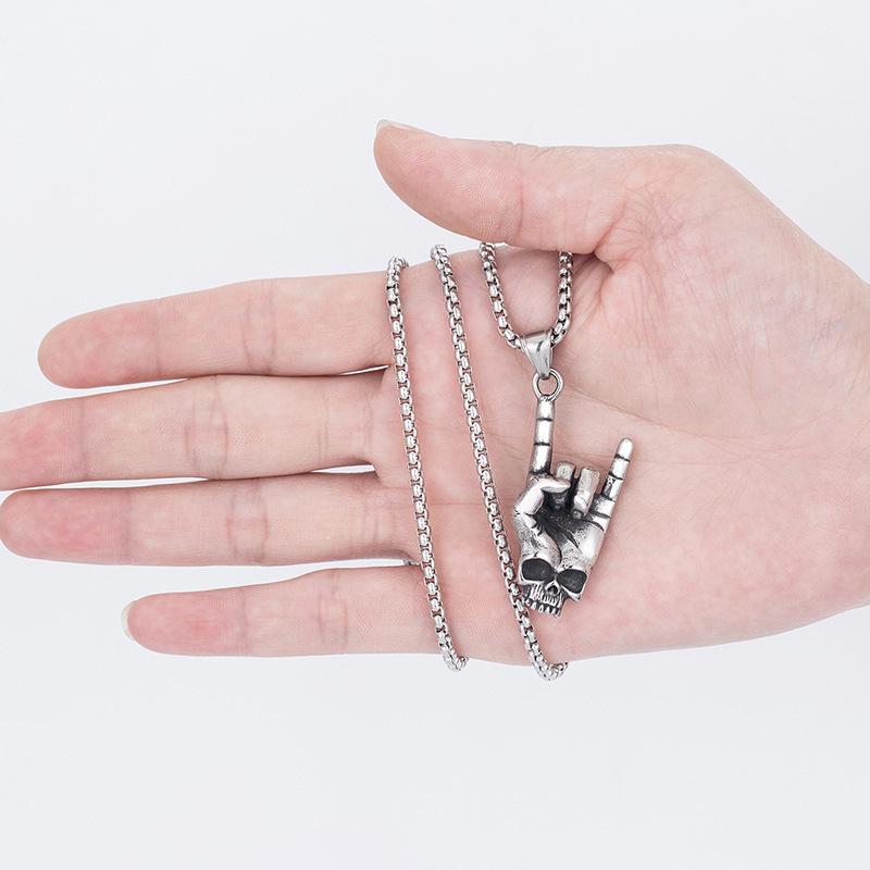 Punk Metal Rock Love You Gesture Men'S Pendant Necklace 60Cm