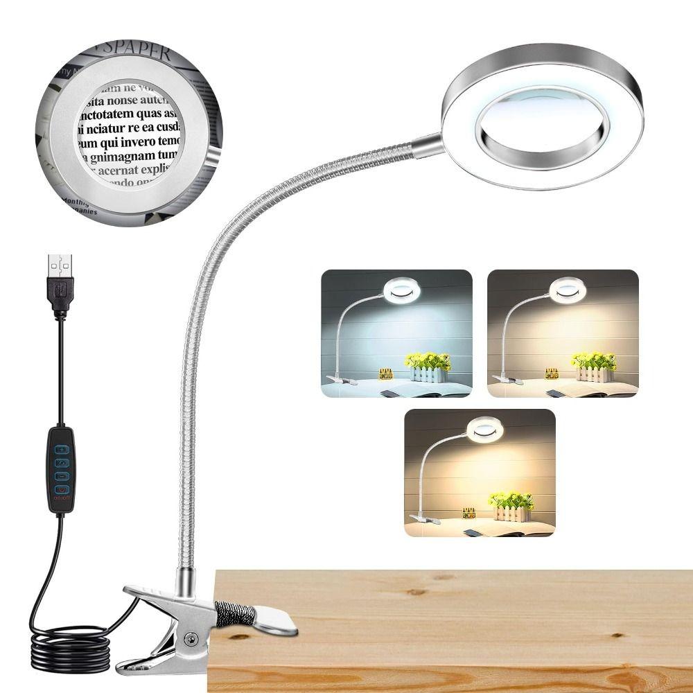 3 Modes Dimmable Magnifier with Light 5X Lighted Desk Lamp Durable Night Clip  Jewelry Making