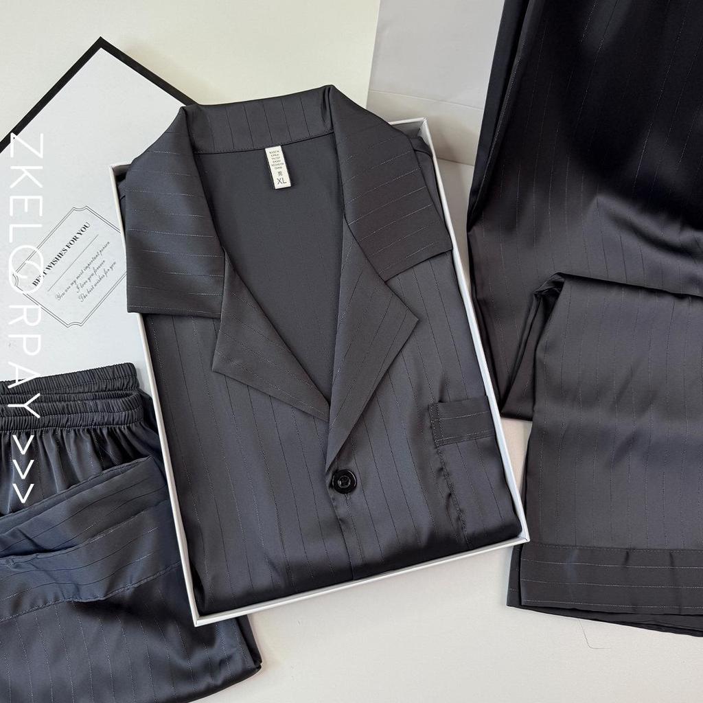 Men’s Luxury Ice Silk Pajamas: Long Sleeve, Light and Comfortable Spring/Autumn Homewear Set