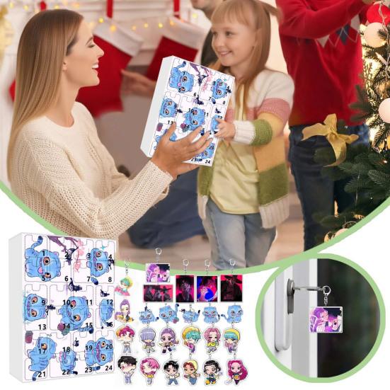 Demon Hunters Advent Calendar 2025 24 Days Christmas Countdown Calendar with 24 Keychain Gifts for Kids Adult Teens