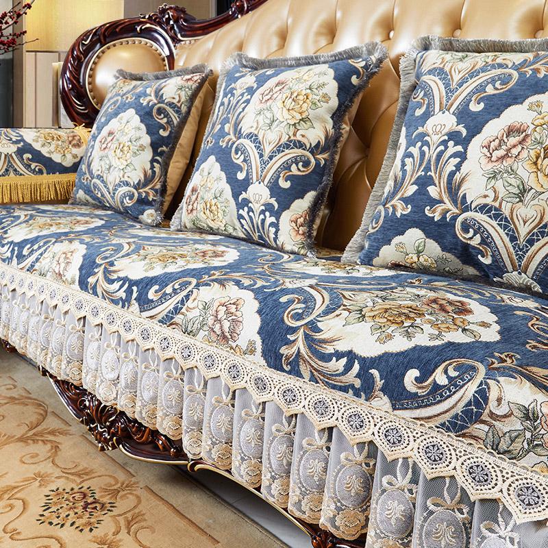 Sofabezug im Retro-Stil im europäischen Stil mit luxuriösen Kissen, rutschfest, universeller Sofabezug für alle vier Jahreszeiten, Möbelschutz