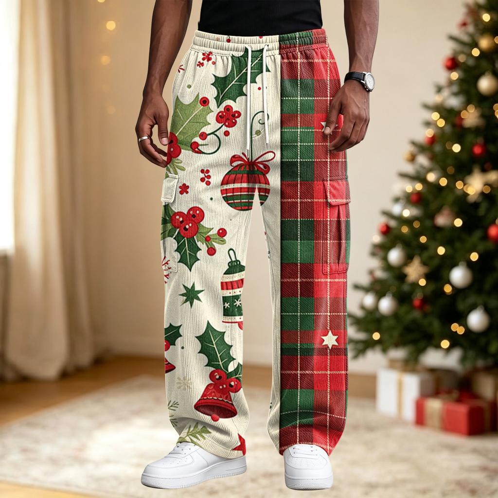 Men's Street Casual Loose Fit Comfortable Athletic Pants with Christmas Print