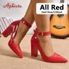 Aphixta 3.94/2.76Inch Super High Square Heels Pumps Women 2cm Belt Buckle Metal Buckle Strap Shoes Pointed Toe Big Size 35-53