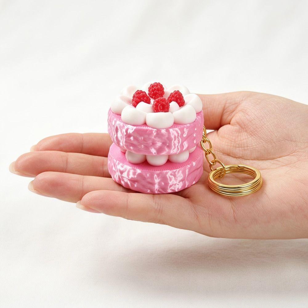 Realistic Fruit Cake Clicker Keychain 3D Printed Macaron Pendant Car Pendant