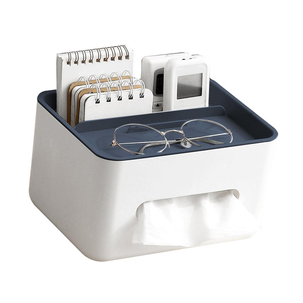 Tissue Box Cover Rectangular Multifunctional Napkin Box Holder with Remote Control Box for Living Room