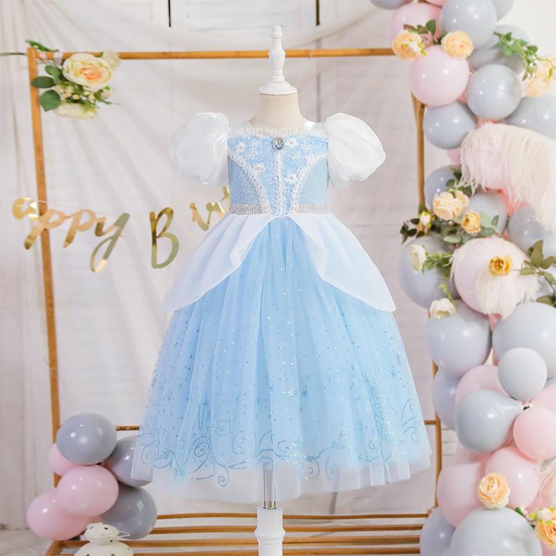 Girls' Puff Sleeve Mesh Princess Dress – Fashionable Summer Style