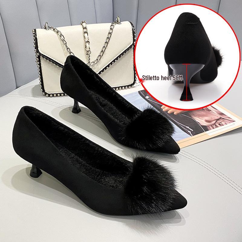 

Women s Fashionable Furry Stiletto Heels - Comfortable, Versatile, Pointed-Toe High Heels for Autumn/Winter. 35