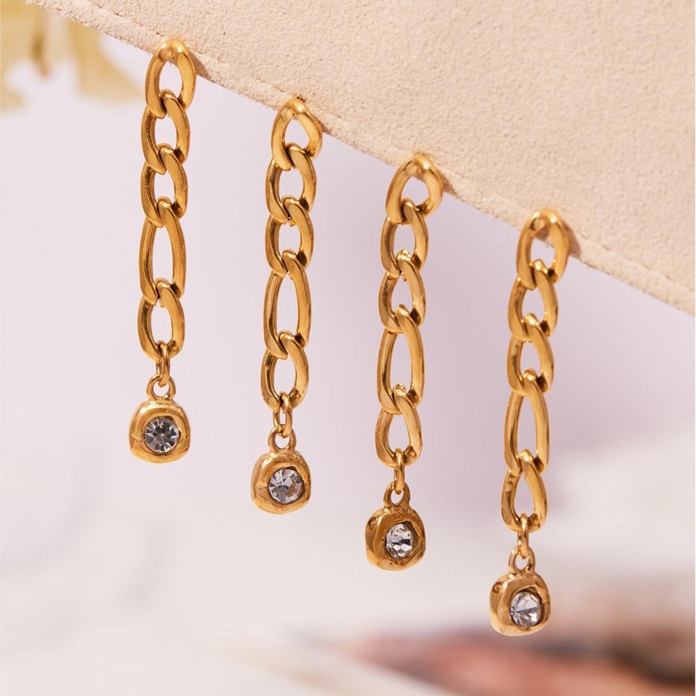 Chain Dangle Earrings In Stainless Steel 18K Gold Plated Ear Studs With Zircon Pendant Statement CZ Charm Stud Earring for Women