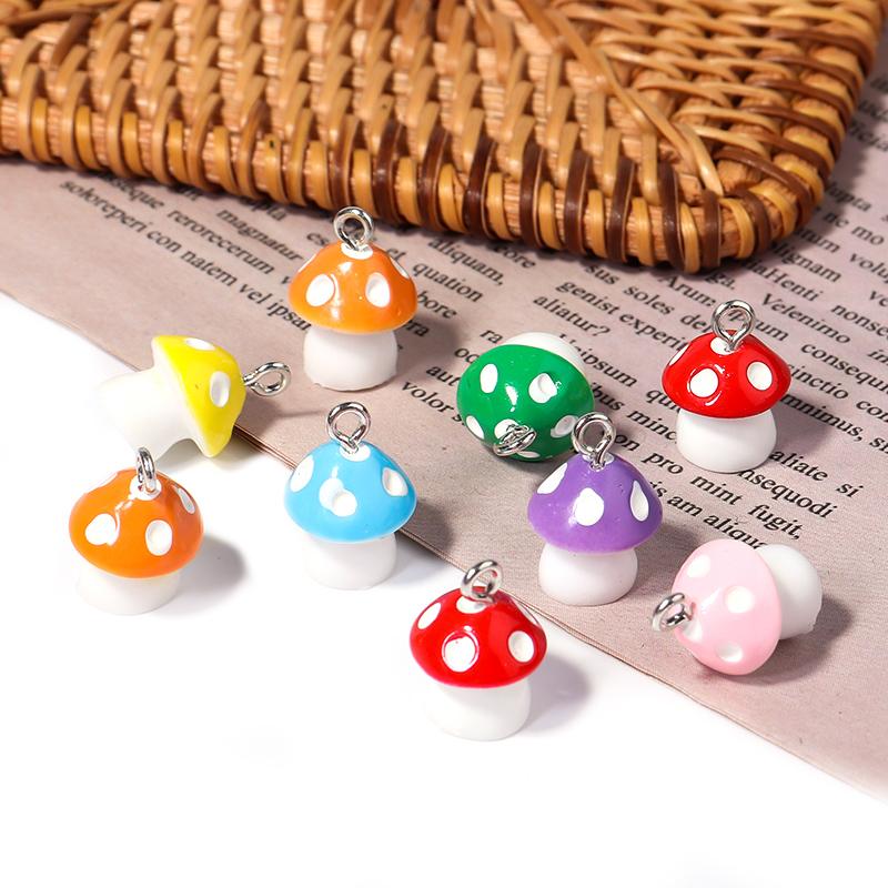 10pcs Lovely Mushroom Charms 16x12mm Acrylic Pendants Loose Beads For DIY Jewelry Making Bracelets Necklace Keychain Accessories