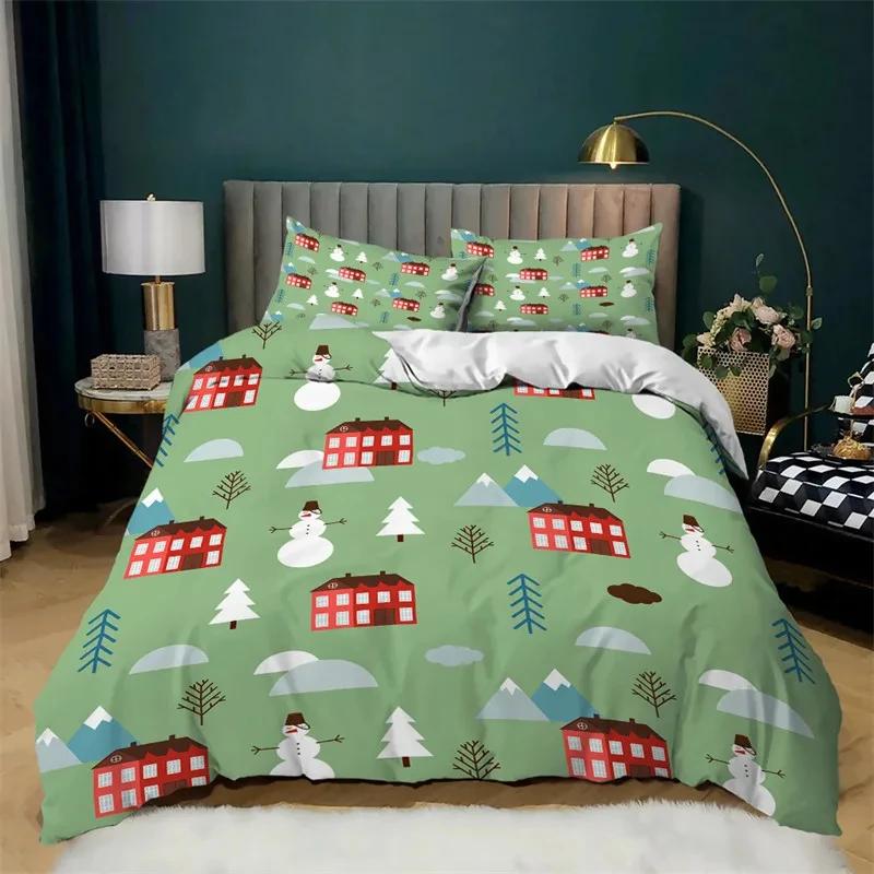 

Red Christmas Duvet Cover Santa Claus Snowman Twin King Bedding Set Microfiber 2/3pcs Cartoon Comforter Cover With Pillowcases 90x190cm(35x74inch)