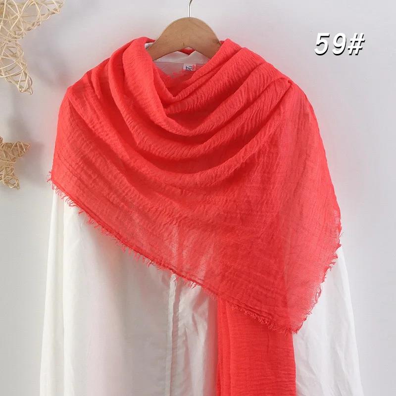 Eșarfă Moale din Bumbac și In 90x180cm Femei Musulmane Eșarfă Hijab Șifonată Culoare Solidă Șaluri Islamice de Cap Înfășurări Eșarfă de Cap Femei