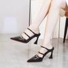 Fashion 2025 New French Lady Pointed Toe Rhinestone Patent Leather High Heel Sandals Slimming Open Toe Women Shoes