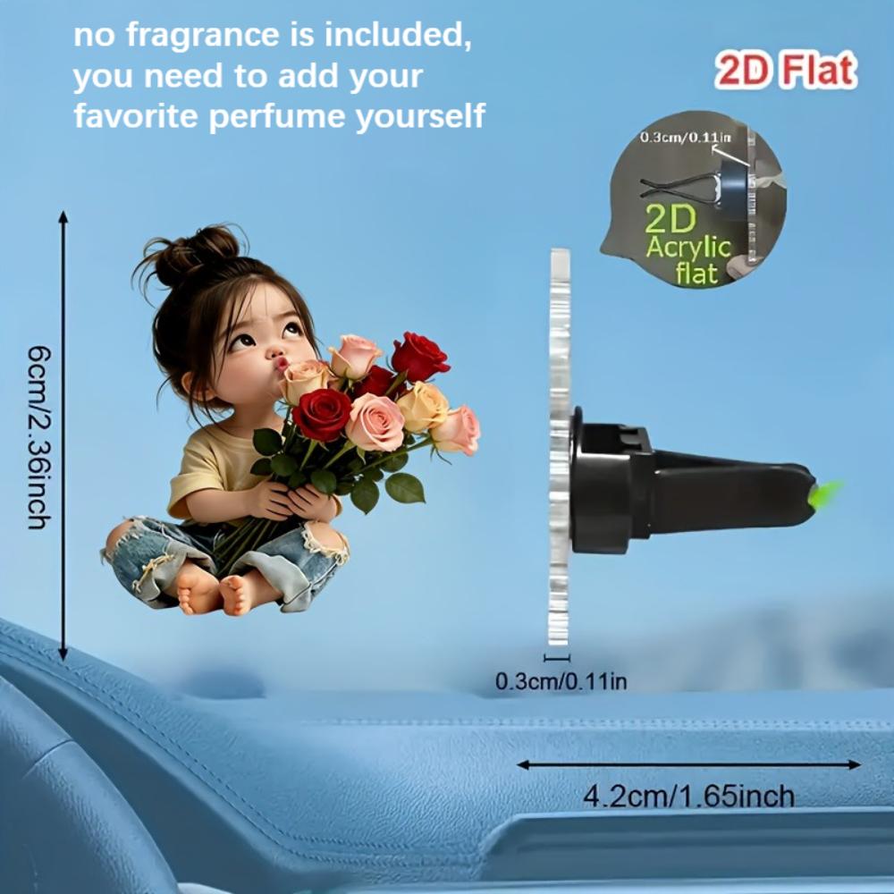 2D Flat Flower Car Vent Clip Decorative Diffuser (fragrance Not Included), Car Interior Decoration, Aromatherapy Clip, Ideal for Holiday Gifts
