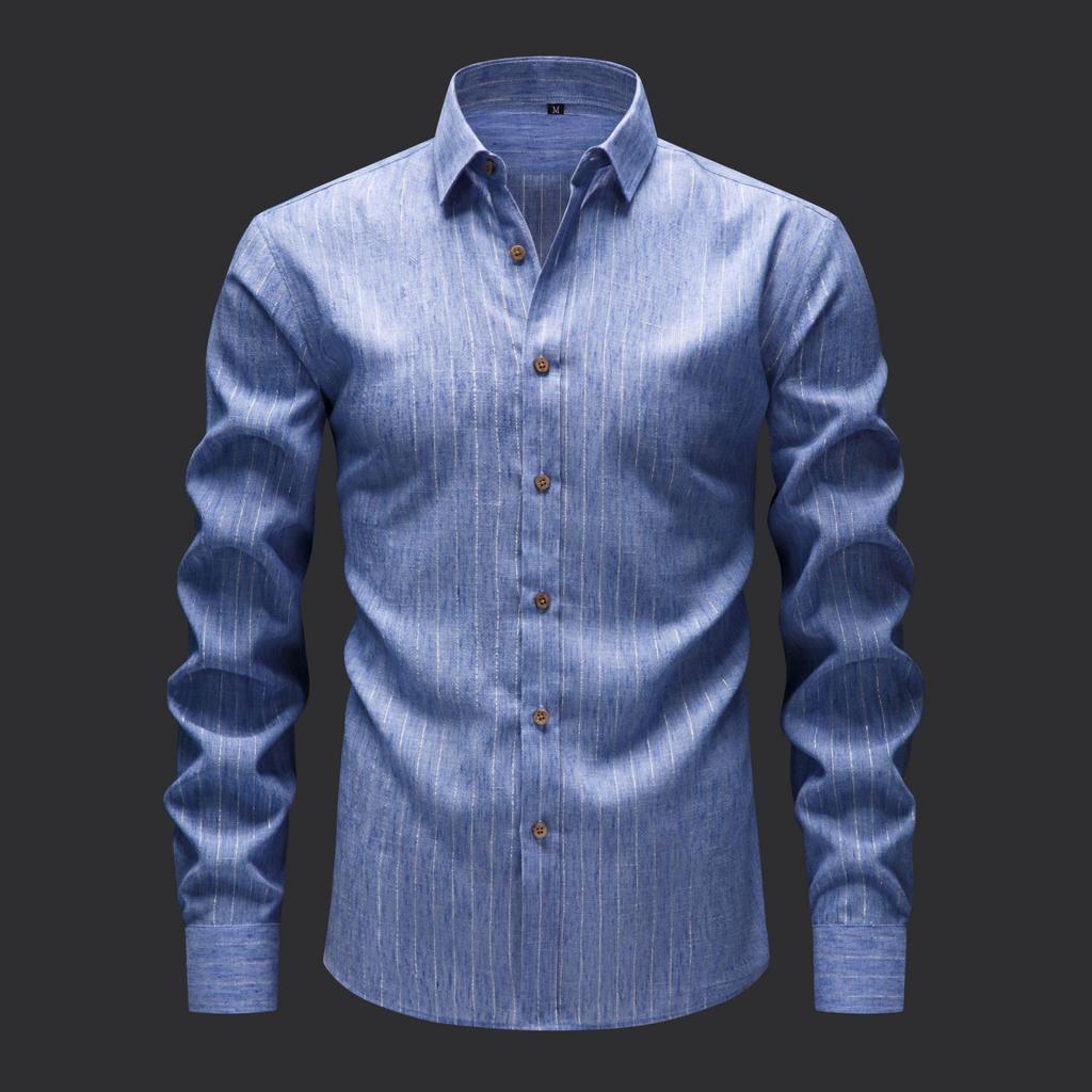 Men's Casual And Trendy Digital Print Gold Thread Striped Long-sleeved Lapel Button-down Shirt