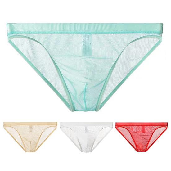 Men Seamless Ice Silk Briefs Low-rise Ultra-Thin See-through Panties Solid Color Quick Drying Underwear