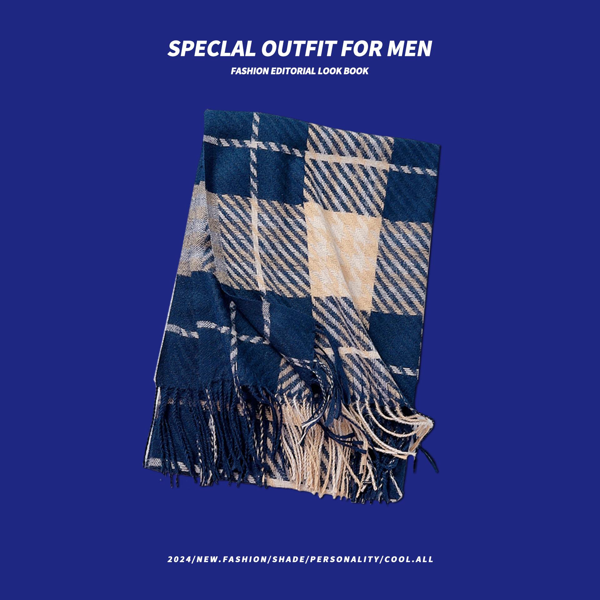 

Осенне-зимний новый синий универсальный белый высококачественный клетчатый искусственный кашемировый толстый теплый шарф подходит для мужчин и женщин 180*60cm