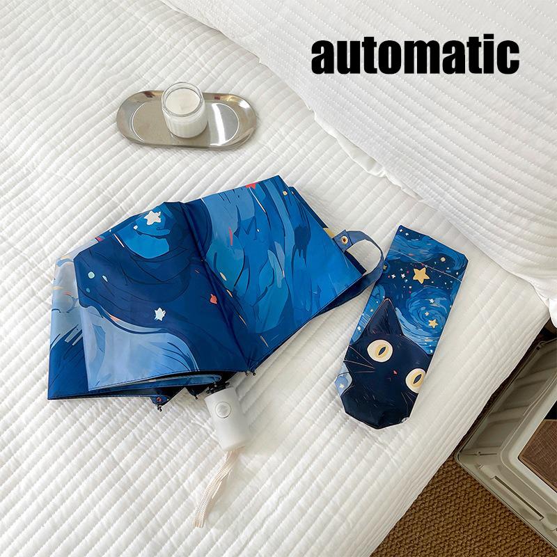 Blue Green Purple Powder Cat Cartoon Fold Umbrella Fully Automatic Umbrella Women'S Dual-Purpose Sun Umbrella Portable Umbrella