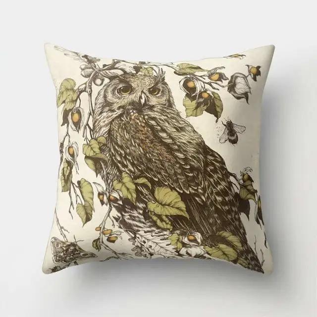 Cama Sofa Decorativa Funda de Cojín Decorativa Patrón de Búho Manta de Poliéster Funda de Cojín para Sala de Estar